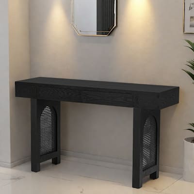 47.2" MDF Console Table with Rattan Accents and Two Drawers for Living Room and Hallway