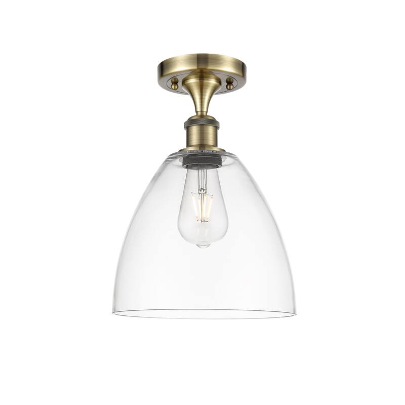 Innovations Lighting Bristol Glass - 1 Light 9" Semi-Flush Mount - Antique Brass/Clear