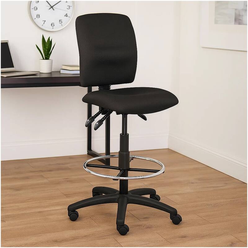 Jea Drafting Stool, Seat Tilt Lock, Chrome Footring, Black Crepe