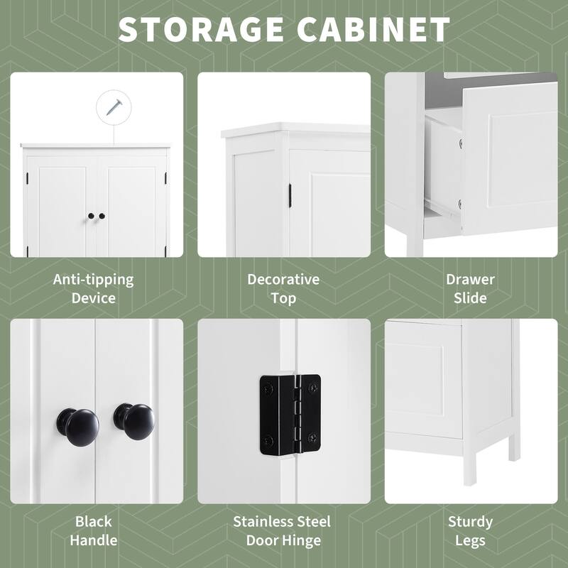 Roomfitters Bathroom Storage Cabinet with Two Doors and Drawers, Adjustable Shelf and Painted MDF Structure