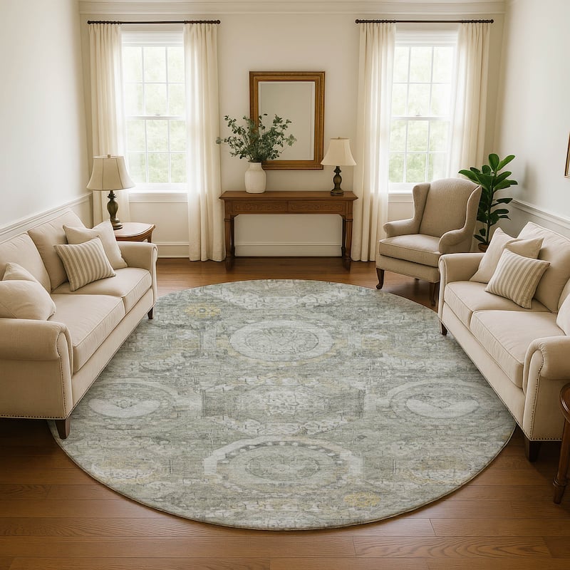 Premium Washable Super Soft Vintage Medallions Mayfield Rug - Pewter - 8' x 8'
