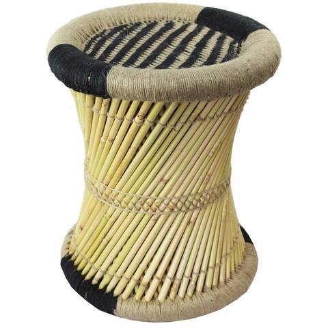 Natural Geo Moray Decorative Handwoven Striped Jute Accent Stool
