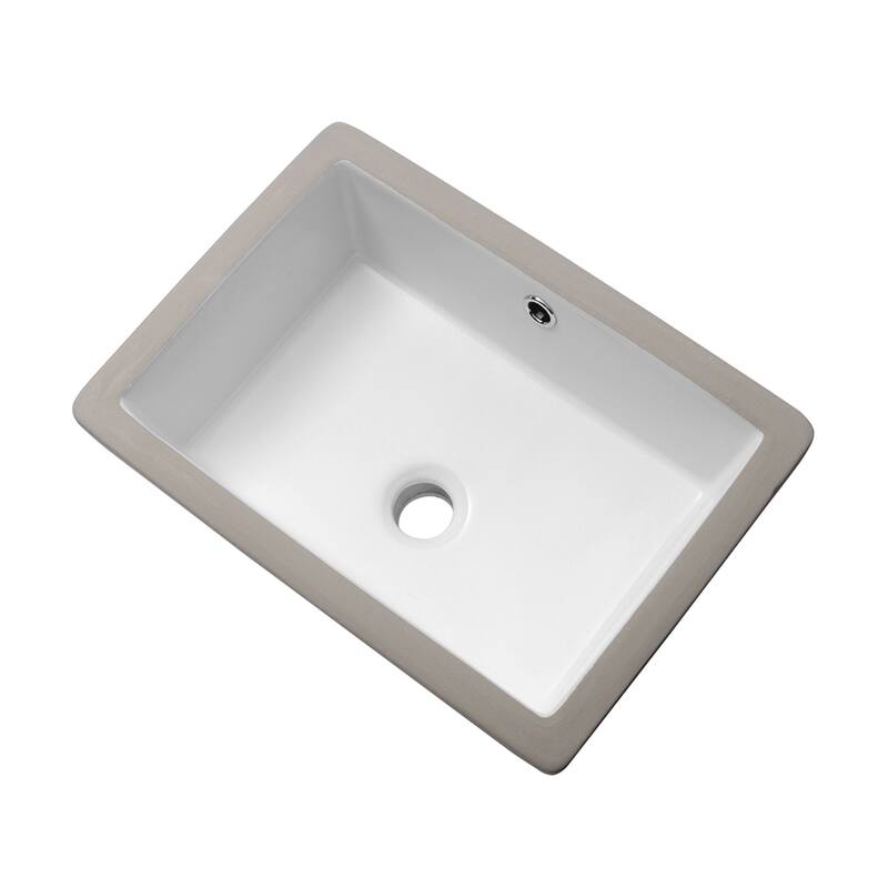 White Ceramic Rectangular Undermount Bathroom Sink with Overflow Hole
