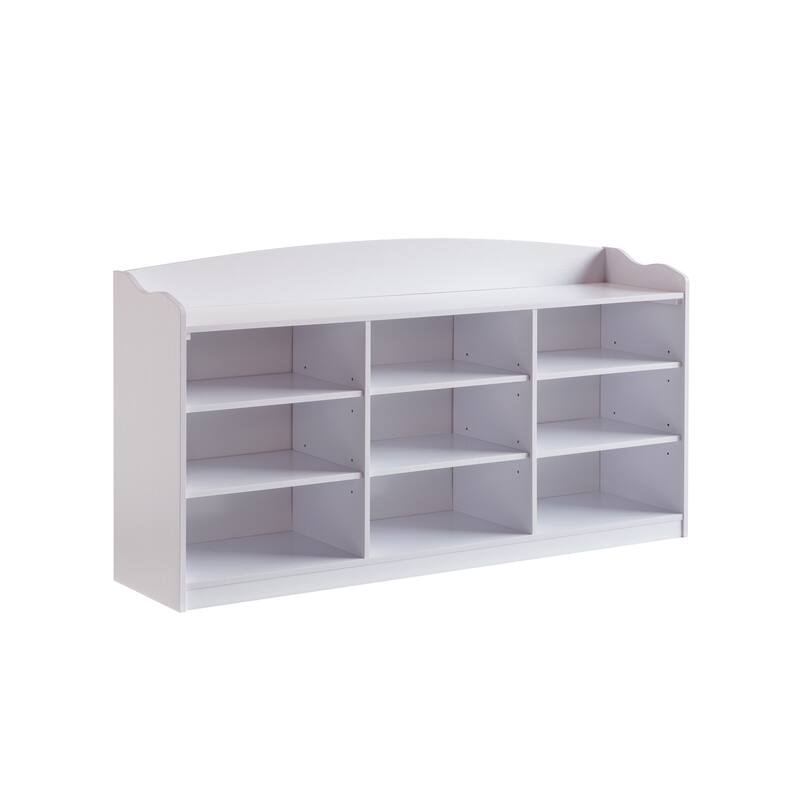 Hale Shoe Bench, 48 Inch Top, 9 Open Compartments, Modern White Finish