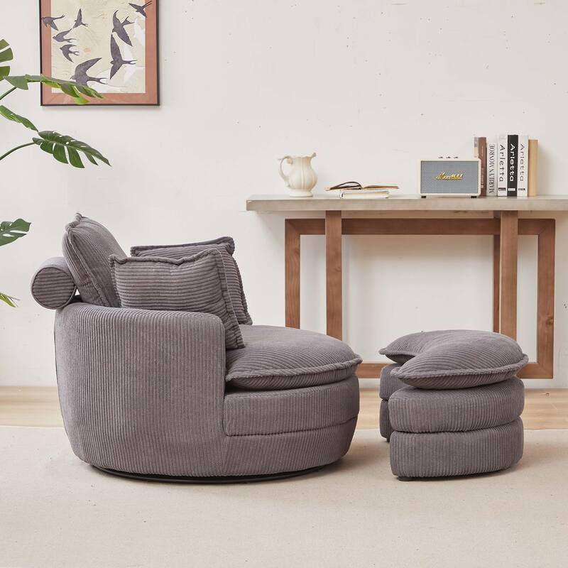 Modern Oversized Swivel Chair With Moon Storage for Living Room