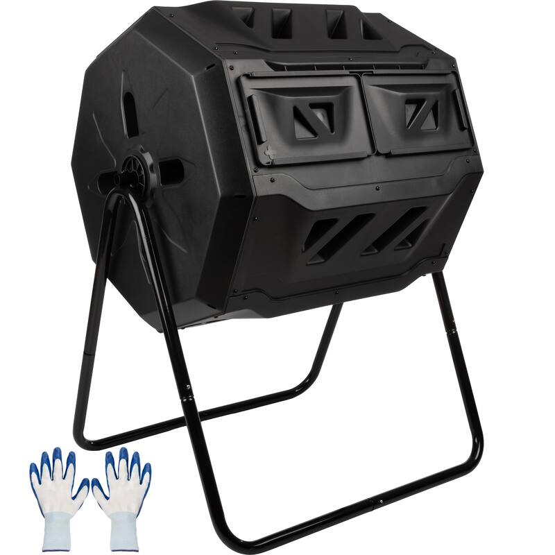 Compost Tumbler - 43Gal Compost Bin with Dual Chambers, 360-Degree Rotating Design, and Garden Gloves Included by Pure Garden