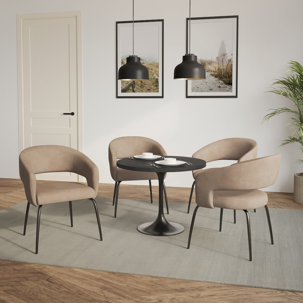 Verve Modern 36 Inches Round Dining Set with Solid Wood Tabletop and 4 Velvet/Leather Chairs for Home Kitchen or Dining rooms