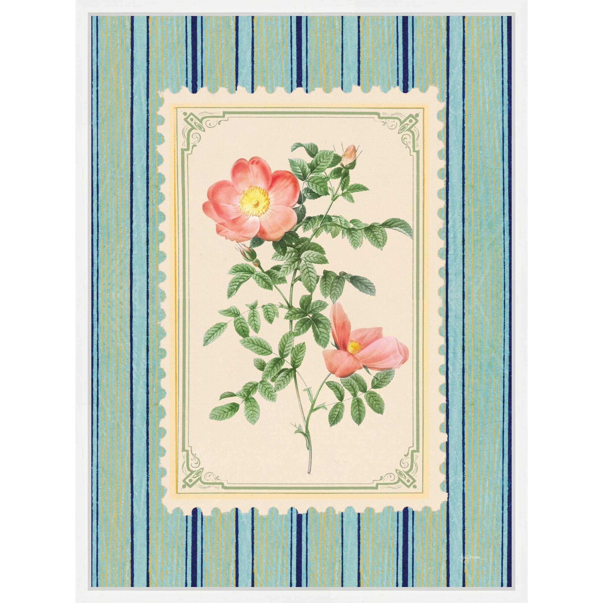 Vintage Striped Flowers II by Mary Urban Framed Canvas Wall Art Print