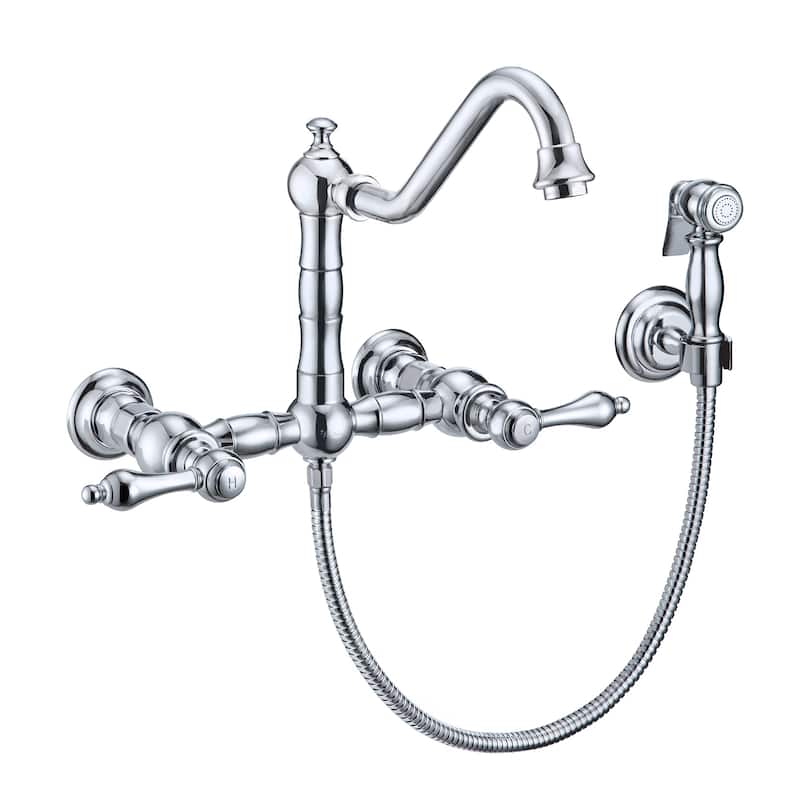 Vintage III Plus Wall Mount Faucet with a Long Traditional Swivel Spout, Lever Handles and Solid Side Spray - Chrome