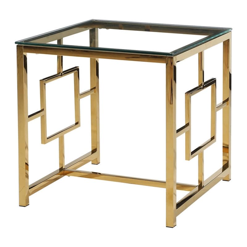 Best Master Furniture Melrose Gold Metallic Framed End Table with Glass Top - Clear - Glass