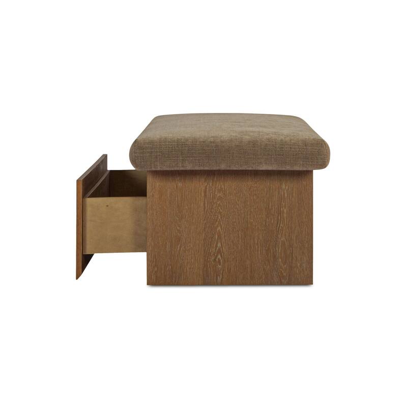 Title: NADAAL STUDIOS Nadaal Orielle Storage Bench, Linen‑Blend Chenille Seat with Oak Veneer Base Oat