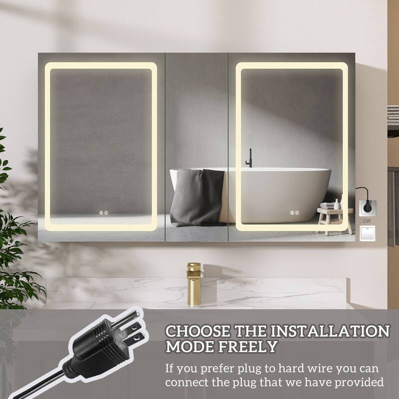 ZEAFIVE LED Black Bathroom Medicine Cabinet Surface Mount Defog Medicine Cabinet 3 Lights Dimmable