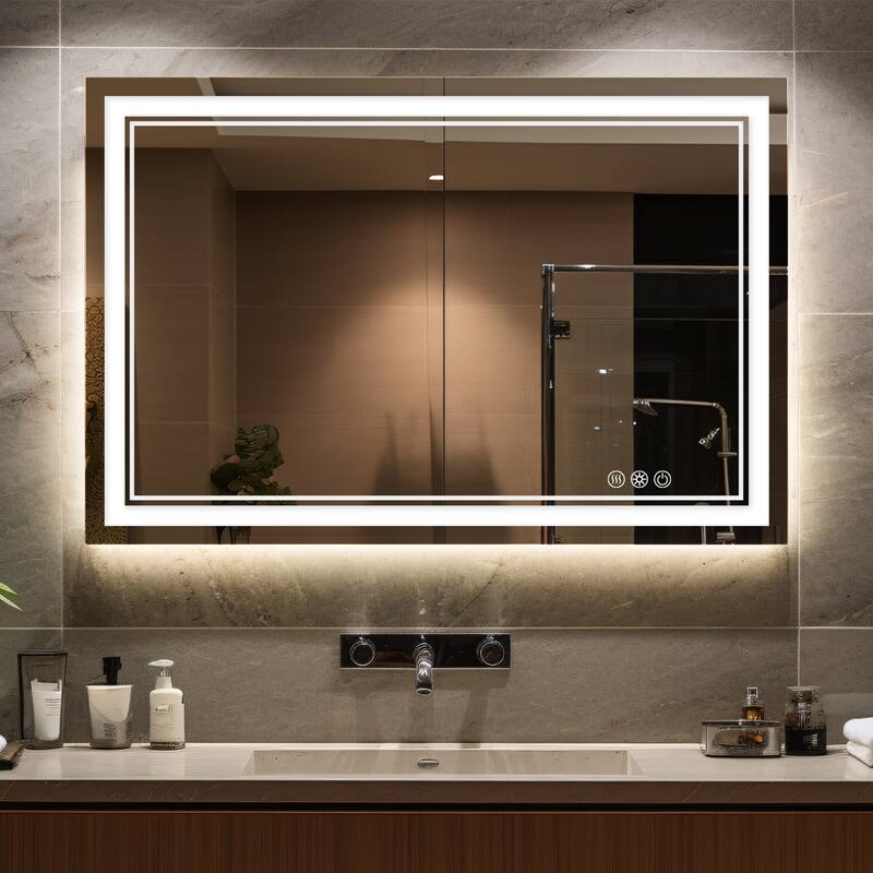 Durx-litecrete LED Wall Mirror Rectangular Frameless Dual Strips LED Bathroom Vanity Mirror