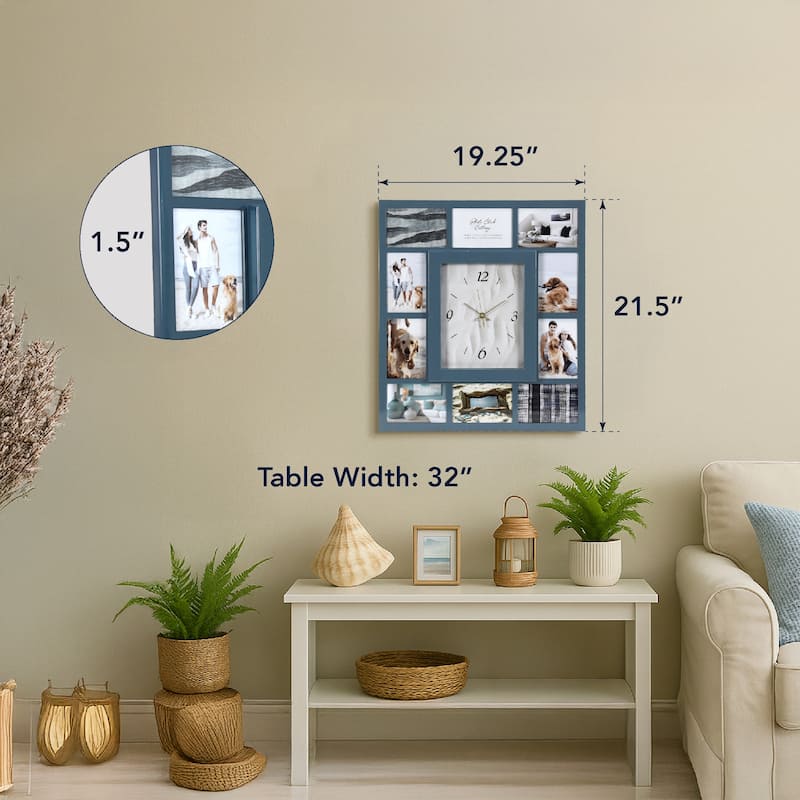 American Art Decor Picture Frame Collage Wall Clock 12 Photo Display Slots