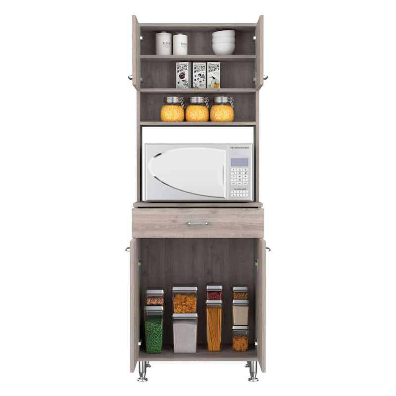 TUHOME Della 60 Kitchen Pantry with Drawer, 2 Cabinets, and Metal Legs - N/A