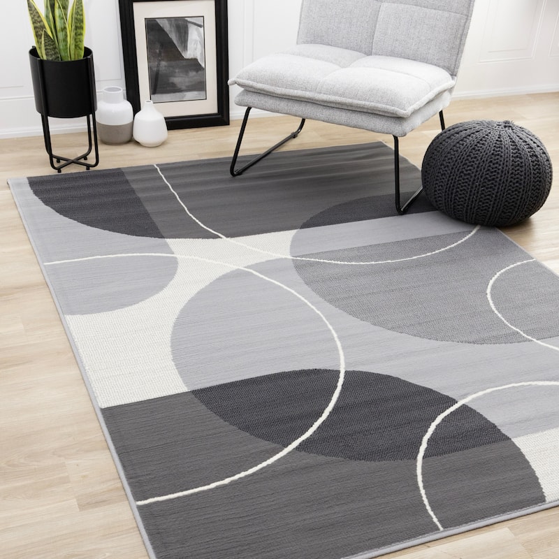 Forte Grey White Half-Circles Geometric Area Rug, 4'7" x 6'7"