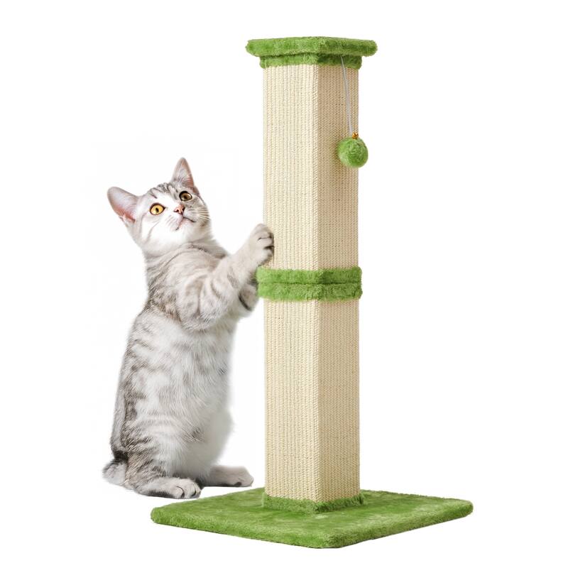 32" Tall Cat Scratching Post with Hanging Ball Toy, Sisal Scratch Post for Large Cats & Kittens