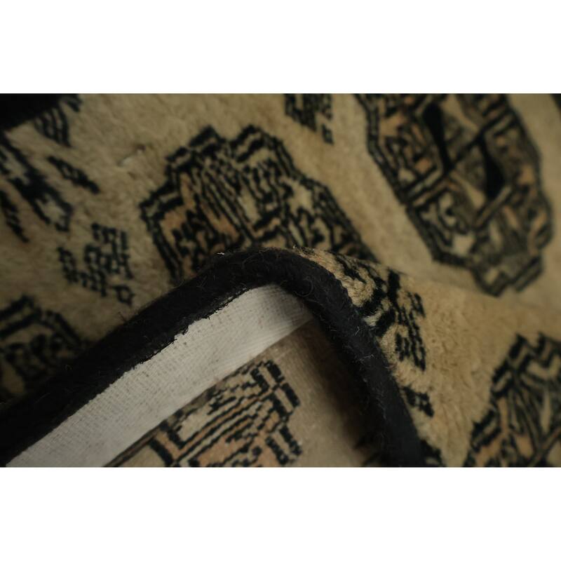 Hand Knotted Oriental 100% Wool Carpet Traditional Geometric Beige & Ivories Bokhara Runner Rug - 7' 4'' X 1' 6''