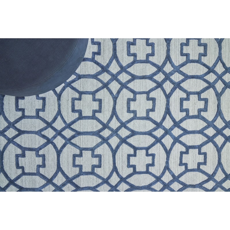 EXQUISITE RUGS Windsor Hand-loomed Wool/Bamboo Silk Dark Blue/Grey Area Rug.