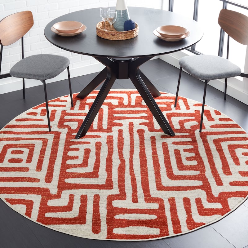 SAFAVIEH Amsterdam Majvi Modern Rug - 6'7" Round - Ivory/Terracotta