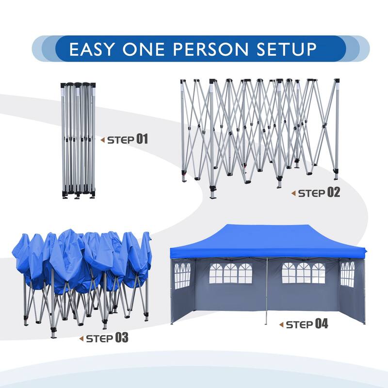 Ainfox 10x20ft Pop Up Canopy Tent Outdoor Instant Folding Canopy with 4 Sidewalls for Wedding Beach Camping