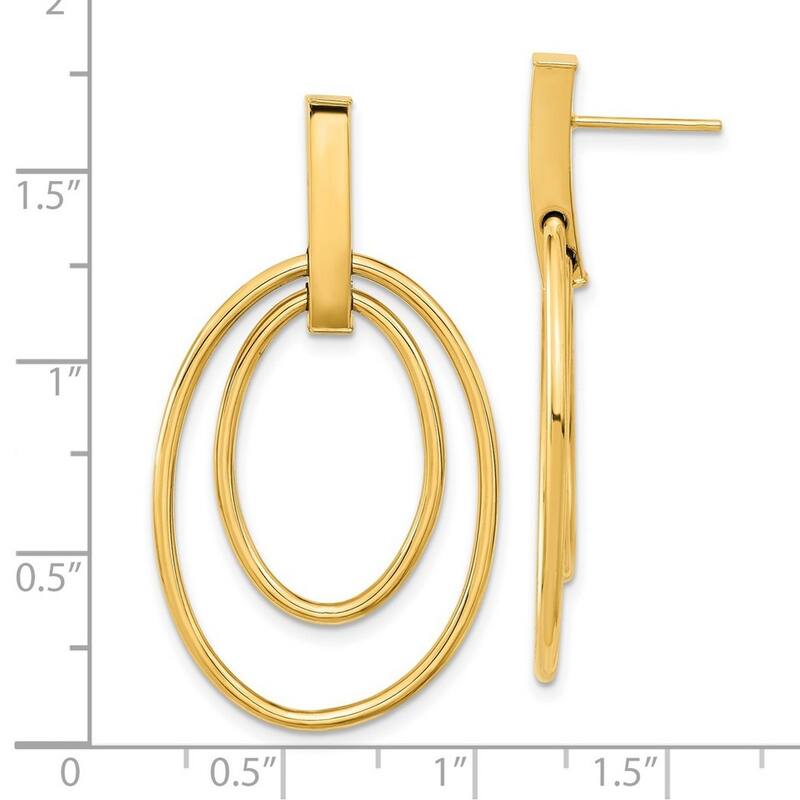 Curata 14k Yellow Gold Polished 42.5x23.75mm Post Guardian Angel Earrings