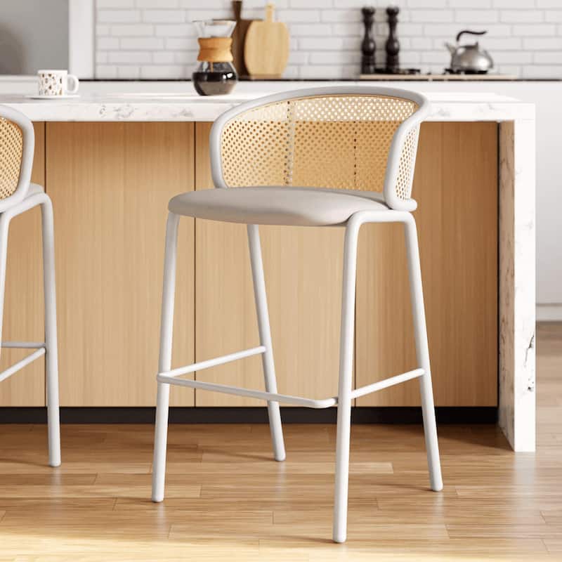 LeisureMod Ervilla Bar Stool with White Powder Coated Steel Frame Set of 2 - 37"