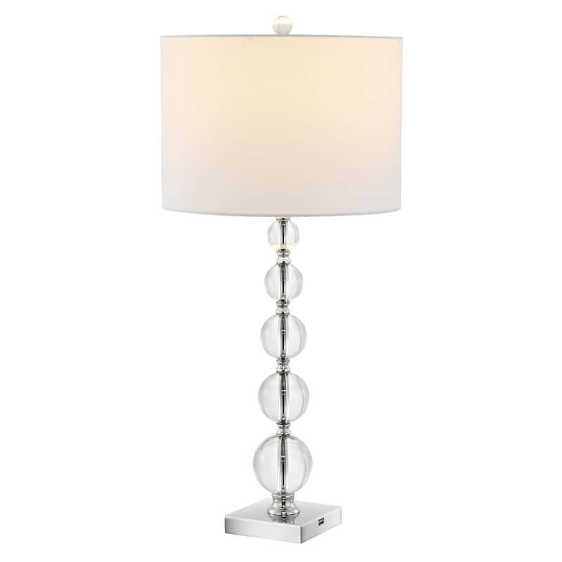 SAFAVIEH Lighting 29 inch Liam White Shade Stacked Crystal Ball Table Lamp - 14" W x 14" D x 30" H