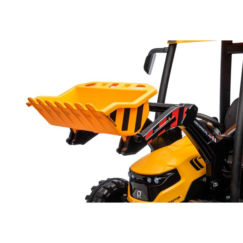 24V Pedal Tractor with Working Loader, Backhoe Digger, and Trailer for Kids, Electric Ride-On Construction Vehicle