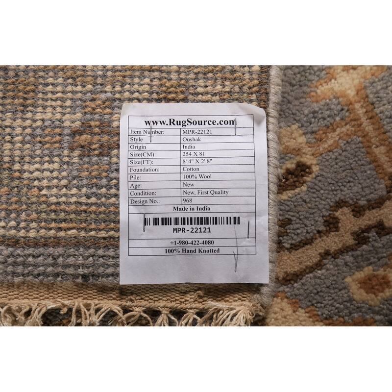 Gray Oushak Oriental Runner Rug Hand-Knotted Wool Carpet - 2'8" x 8'4"