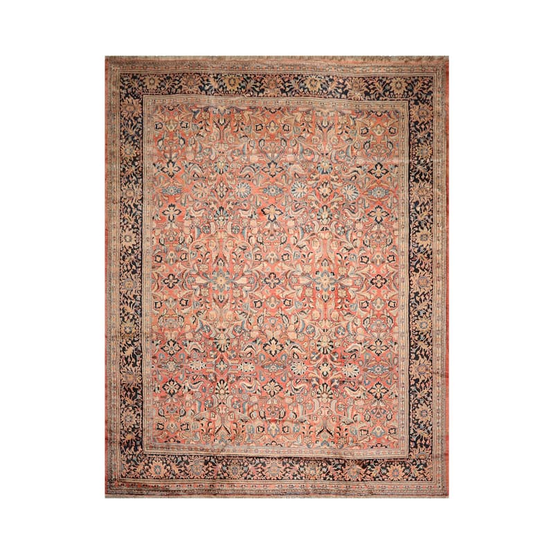 Hand Knotted Mahal Salmon, Black Wool Traditional Oriental Area Rug - 10' 6'' x 13' 3''