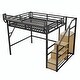 preview thumbnail 13 of 16, Loft Bed with Stairs, Metal Queen Loft Bed with Storage Shelves, High Loft Bed with Wardrobe