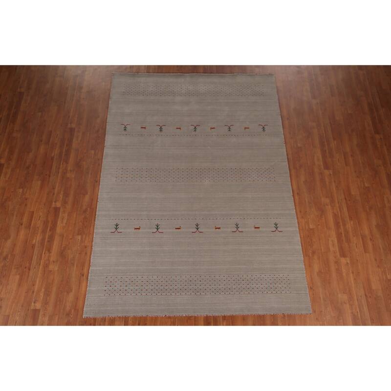 Tribal Gabbeh Indian Area Rug Handmade Wool Carpet - 6'8"x 9'7"