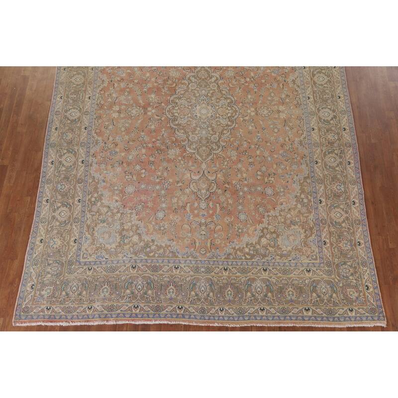 Hand Knotted Oriental 100% Wool Carpet Traditional Floral Oranges & Rust Mashad Area Rug - 12' 9'' X 9' 3''