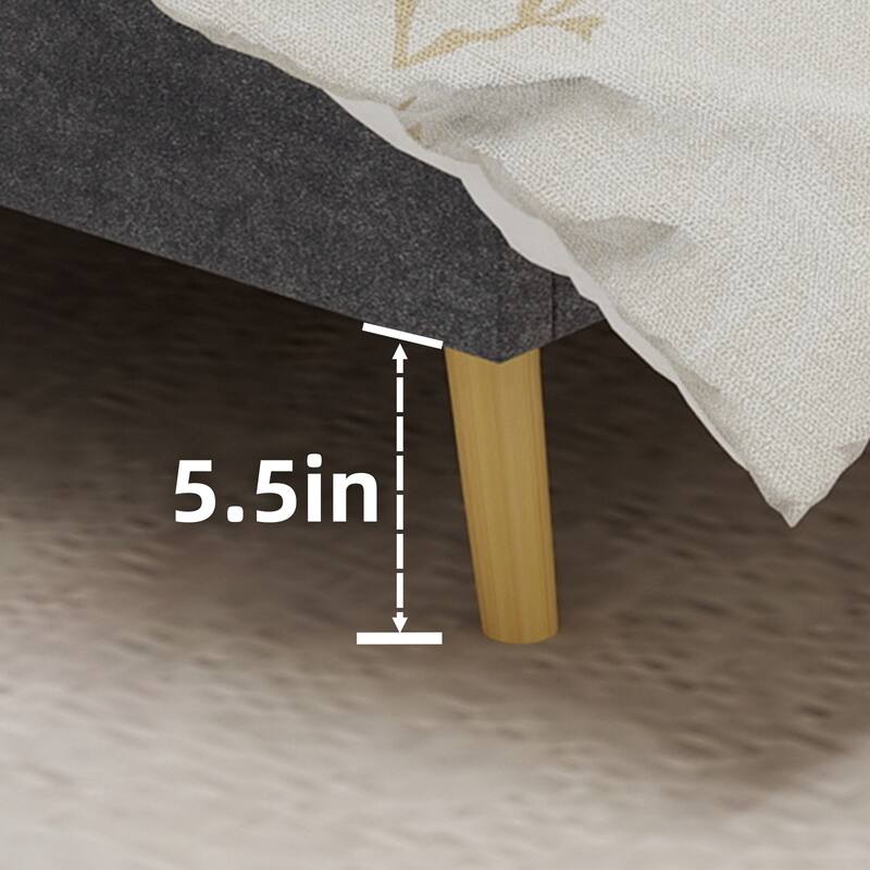 Queen Upholstered Bed Frame with Soft Headboard, Velvet Platform Bed with Wood Legs Modern Design