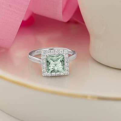 Auriya 1ct Princess-cut Green Amethyst Halo Diamond Engagement Ring 1/3ctw 14k Gold