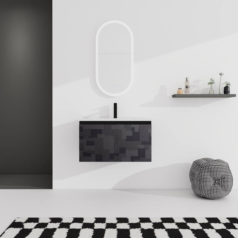 Plywood Wall Mounting Bathroom Vanity Set in Black with Integrated Ceramic Sink