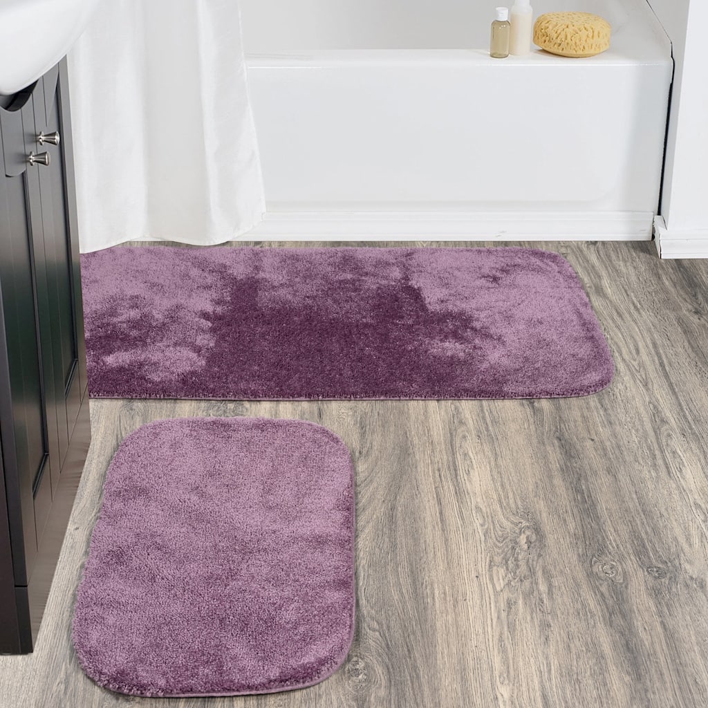 Traditional Purple Plush Washable Nylon Bathroom Rug Runner