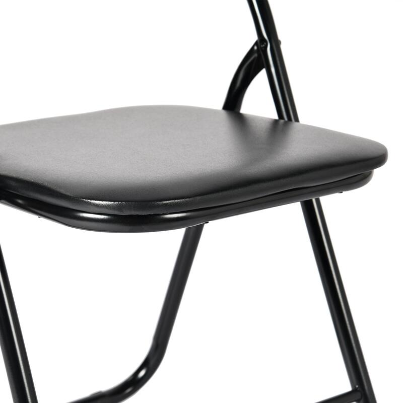 HomeRoots Set of Two Black Faux Leather and Steel Folding Chairs - 15.40 in. x 31.10 in. x 16.90 in.