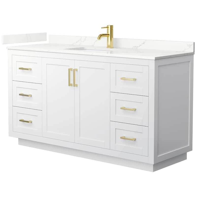 Wyndham Collection WCF292960S-QTZ-UNSMXX Miranda 60" Free Standing - White / Giotto Quartz Top / Brushed Gold Hardware