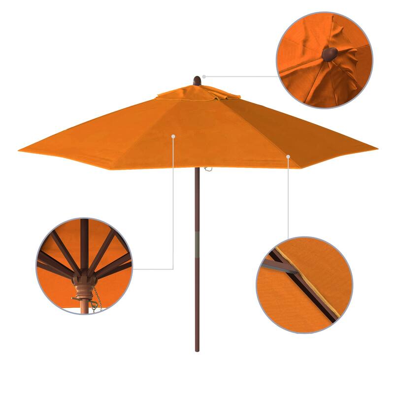 California Umbrella 9ft Marenti Wooden Sunbrella Patio Umbrella with Sunbrella Fabric, Base Not Included