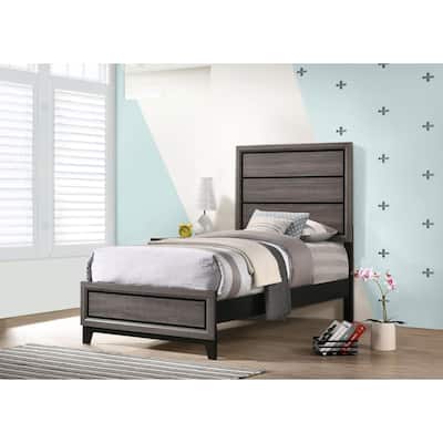 Twin Size Wood Panel Bed with Recessed Groove Design