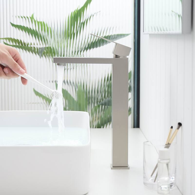 Brushed Nickel Single Handle Bathroom Faucet with Pop-Up Drain