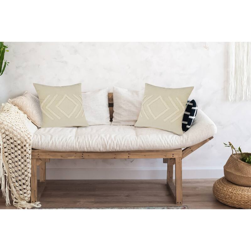 Handmade Diamond Overtufted Cotton Throw Pillows - 20" - Cream - Set of 2