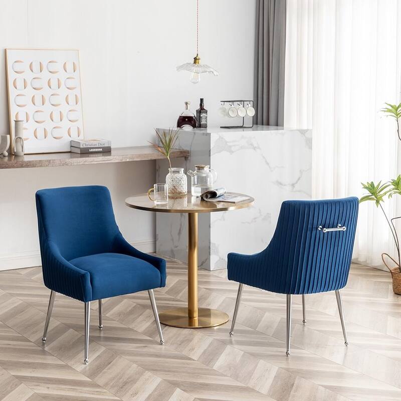 SEYNAR Modern Velvet Pleated Finish Back Dining Chair Set of 4 with Rear Handle