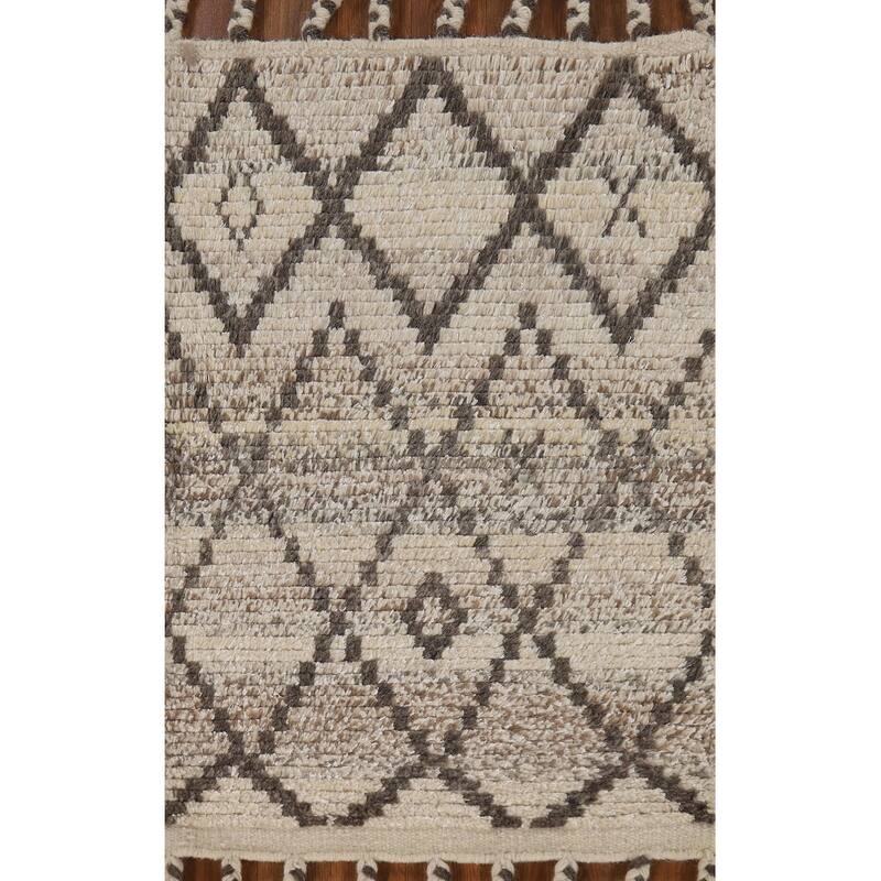 Striped Geometric Moroccan Accent Rug Hand-Knotted Wool Carpet - 2'0"x 3'0"