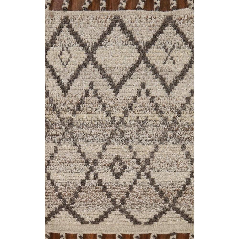 Striped Geometric Moroccan Accent Rug Hand-Knotted Wool Carpet - 2'0"x 3'0"