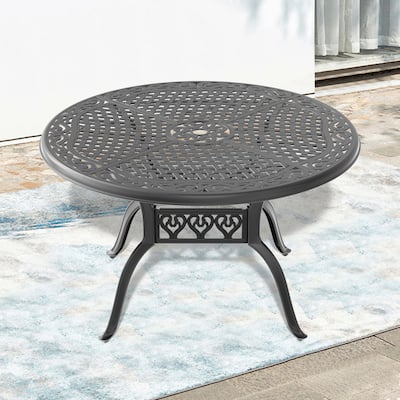 Cast Aluminum Patio Dining Table with Frame and Umbrella Hole