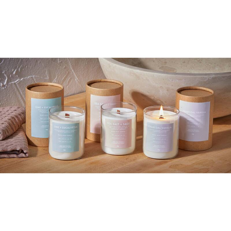 Sea Salt + Sage Scented Candle - Ivory Soy Wax Jar, 11oz, 50hr Burn Time, Everyday Home Decor, 4x3x3 inches