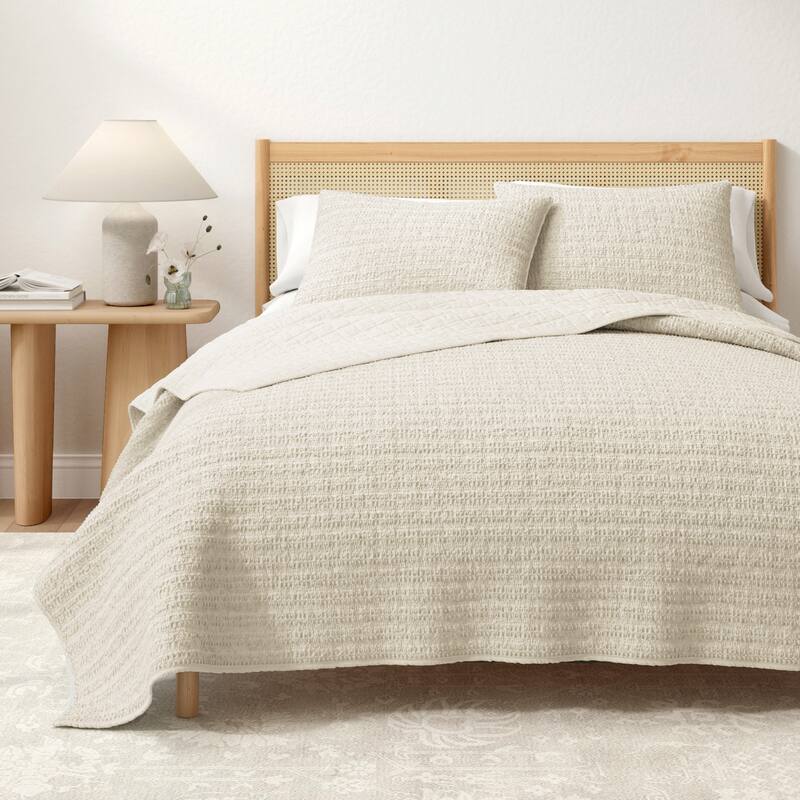 Linery & Co. Cotton Honeycomb Waffle Garment Washed Quilt Set - Natural - Queen